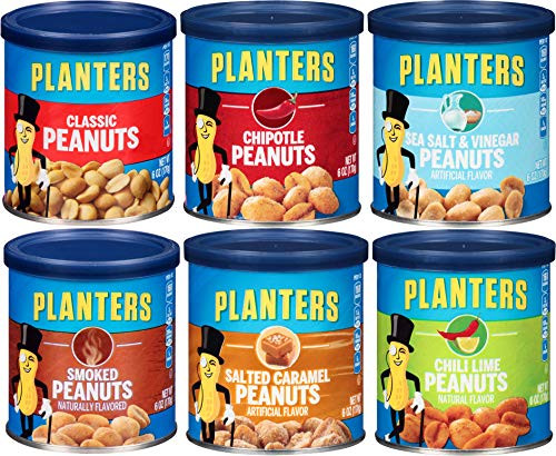 Planters Peanut Variety Pack 6 oz cans Pack of 6 Smoked Sea Salt Vinegar Classic Salted Caramel Chipotle Cocoa or Chili Lime Planters Peanut Variety Pack 6 oz cans Pack of 6 Smoked Sea Salt Vinegar Classic Salted Caramel Chipotle Cocoa or Chili Lime