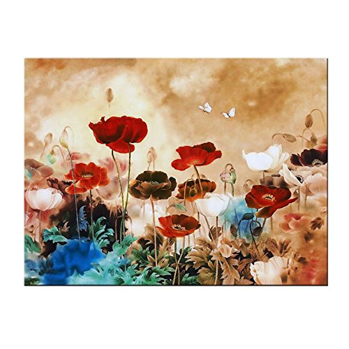 Wieco Art Giclee Canvas Prints Wall Art Blooming Poppies Modern Gallery Wrapped Grace Contemporary Flowers Artwork Colorful Floral Pictures Paintings Ready to Hang for Bathroom Home Decorations