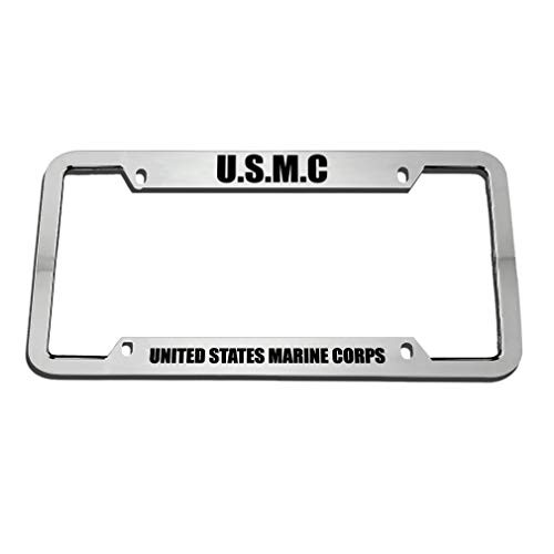 USMC United States Marine Corps Zinc Metal License Plate Frame Car Auto Tag Holder Chrome 4 Holes
