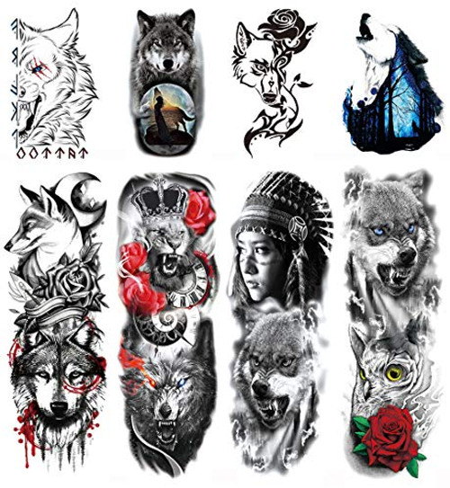 DaLin Temporary Tattoos Extra Large Full Half Arm Tattoo Sleeves Lion Tiger Wolf Fake Tattoos for Men Women 8 Sheets Wolf Lion Collection DaLin Temporary Tattoos Extra Large Full Half Arm Tattoo Sleeves Lion Tiger Wolf Fake Tattoos for Men Women 8 Sheets Wolf Lion Collection