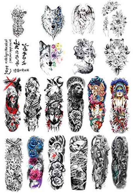 DaLin Extra Large Temporary Tattoos Full Arm and Half Arm Tattoo Sleeves for Men Women 20 Sheets Tiger Wolf Lion Skull Collection Collection 4 DaLin Extra Large Temporary Tattoos Full Arm and Half Arm Tattoo Sleeves for Men Women 20 Sheets Tiger Wolf Lion Skull Collection Collection 4