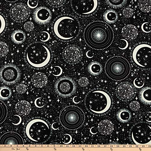 Timeless Treasures Glow In The Dark Science  Space Rainbow Moon  Stars Black Fabric by the Yard