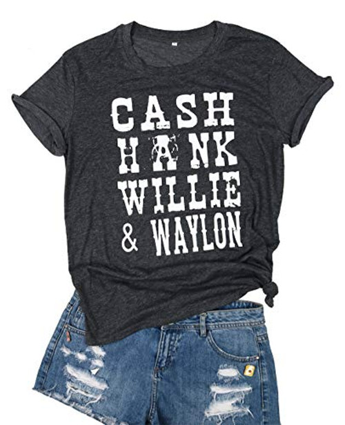 Cash Hank Willie and Waylon Letter Print T Shirt Top Women Short Sleeve Country Music Shirt Tee Size XL Gray Cash Hank Willie and Waylon Letter Print T Shirt Top Women Short Sleeve Country Music Shirt Tee Size XL Gray