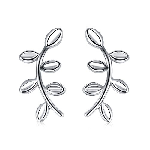 S925 Sterling Silver Peace Symbol Olive Branch and Leaves Stud Earrings S925 Sterling Silver Peace Symbol Olive Branch and Leaves Stud Earrings