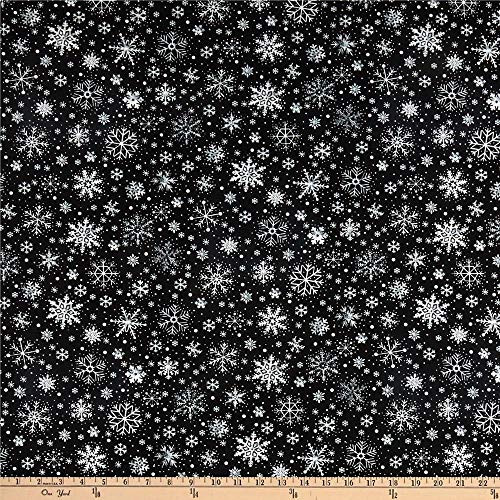 Timeless Treasures Let It Snow Chalk Snowflakes Black Fabric by the Yard