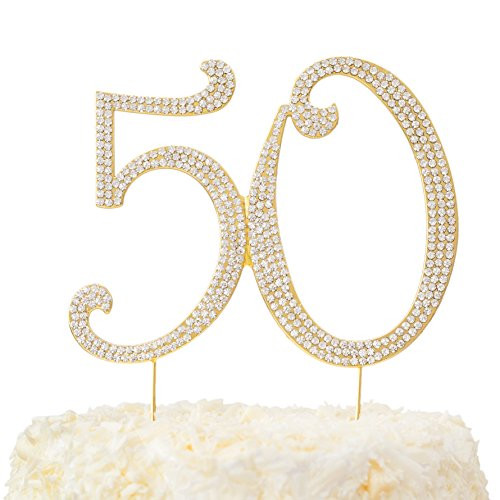 50th Anniversary Cake Toppers in Gift Box Gold 50 Cake Topper Rhinestone for Happy 50th Anniversary Birthday Party Supplies