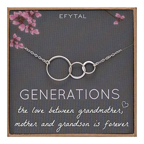 EFYTAL Generations Necklace for Grandma Sterling Silver 3 Interlocking Circles for Mom From Grandson Mothers Day Jewelry Birthday Gift