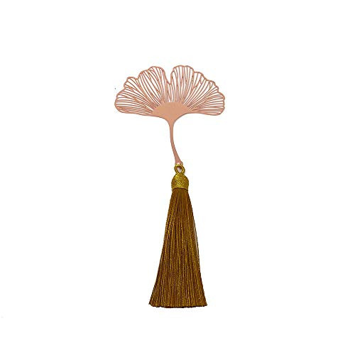 yueton Metal Leaf Tassel Bookmarks Ginkgo Leaf Bookmarkers Rose Gold Plated Brass Page Marker for Book Lovers