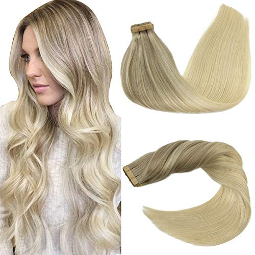GOO GOO Blonde Hair Extensions Human Hair Tape in Extensions 20pcs 50g 18 Inch Balayage Ash Blonde to Golden Blonde and Platinum Blonde Straight Real Hair Extensions GOO GOO Blonde Hair Extensions Human Hair Tape in Extensions 20pcs 50g 18 Inch Balayage Ash Blonde to Golden Blonde and Platinum Blonde Straight Real Hair Extensions