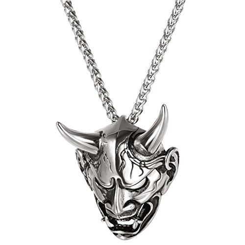 U7 Men Gothic Jewelry Stainless Silver Black Evil Demon Horn Skull Pendant Necklace