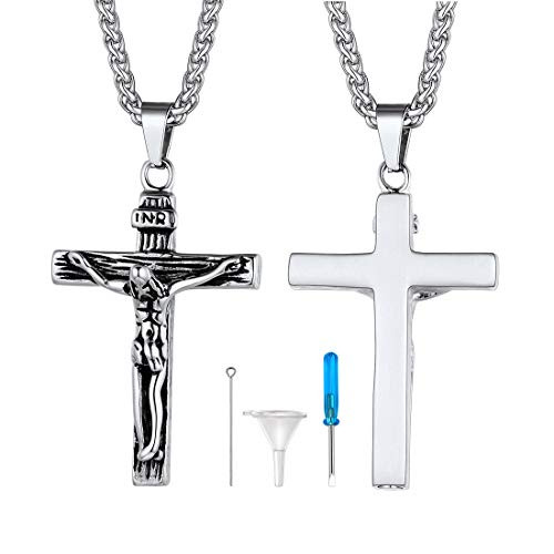 Cremation Urn Jewelry Stainless Steel Crucifix Cross Urn Ashes Holders Memorial Keepsake Jewelry Gift for Men and Women