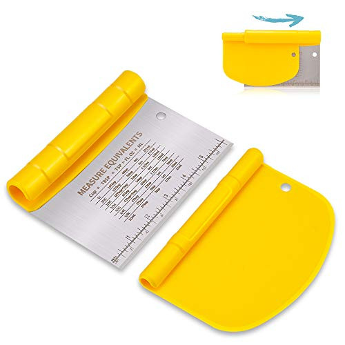 Bench Scraper for Baking Stainless Steel Dough ScraperCutterChopper and Flexible Plastic Bowl Scraper Set  Pastry Pizza Cutter Multipurpose Baking Tools with Measurement 2 in 1 Kitchen Scraper