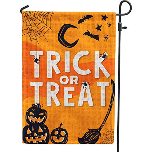 Happy Halloween Garden Flag Trick or Treat 125 x18 Inch Burlap Double Sided Vertical Outdoor Outside  Yard Flag  Halloween Pumpkin  Bat Decoration Flag