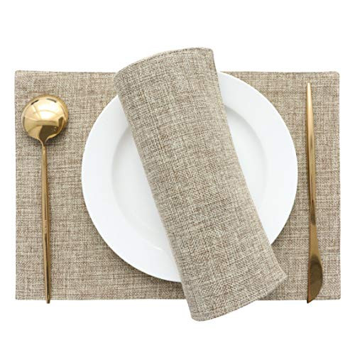 Home Brilliant Set of 4 Placemats Heat Resistant Dining Table Place Mats Kitchen Table Mats Natural Linen