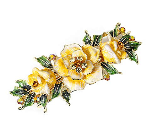 Fodattm Women Lady Vintage Exquisite Flower French Hair Barrette Metal Hairpin Rhinestone Spring Hair Clip Bridal Wedding Crystal Hair Clasps Yellow