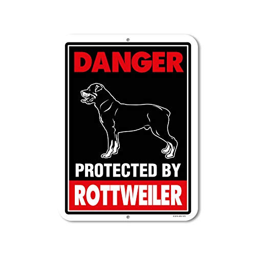 Honey Dew Gifts Rottweiler Sign Danger Protected by Rottweiler 9 x 12 Inch Beware of Dog Warning Metal Aluminum Tin Sign  Beware of Dog Signs for Fence