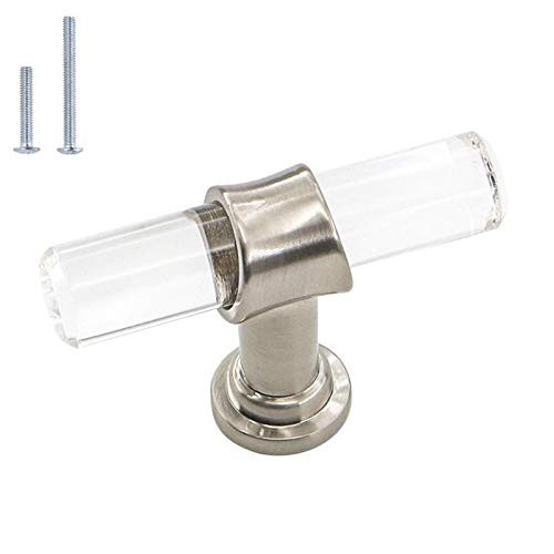 homdiy Cabinet Knobs Acrylic Knobs  HD9165SNB Cabinet Hardware Brushed Nickel Cabinet Knobs 5 Pack Single Hole T Knobs Modern Drawer Knobs for Dresser Drawers