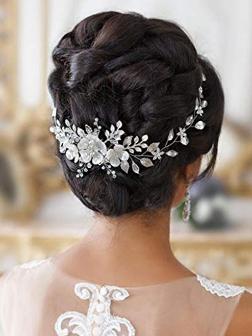 Aukmla Bride Wedding Headbands Flower Hair Vines Crystal Hair Piece Bridal Jewelry for Women and Girls Aukmla Bride Wedding Headbands Flower Hair Vines Crystal Hair Piece Bridal Jewelry for Women and Girls