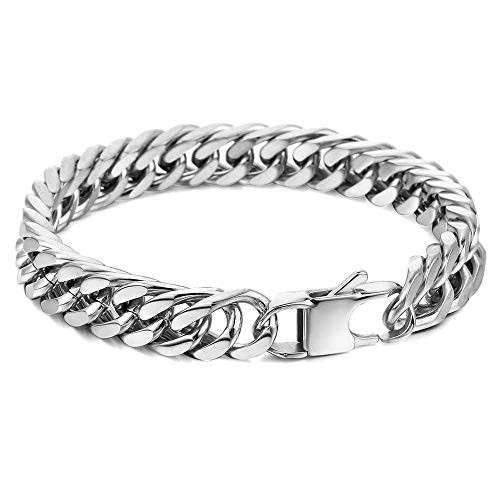 Hermah Mens Bracelet Chain 316L Stainless Steel Gold Plated Punk Double Curb Cuban Rombo Link 10mm 9inch Hermah Mens Bracelet Chain 316L Stainless Steel Gold Plated Punk Double Curb Cuban Rombo Link 10mm 9inch
