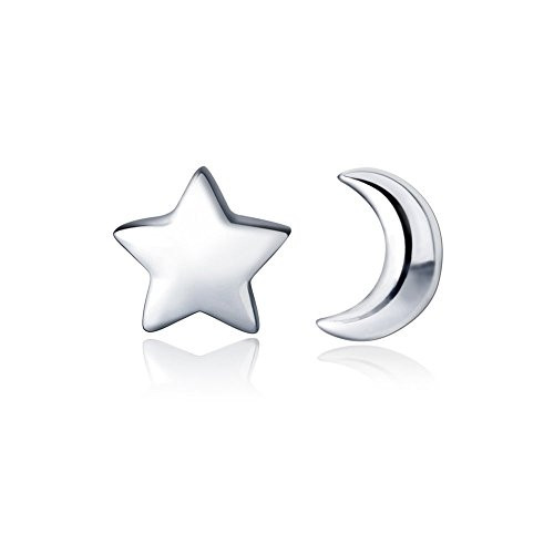 HANFLY Moon and Star 925 Sterling Silver Stud Earring Star Earring 8mm HANFLY Moon and Star 925 Sterling Silver Stud Earring Star Earring 8mm