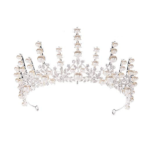 S SNUOY Silver Crystal Tiaras and Crowns for Women Pearl Princess Headband Wedding Bridal Hair Accessories