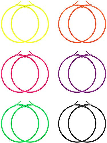 6 Pairs 80s Hoop Earring Retro Earrings Dangle Earrings Neon Earrings