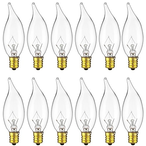Sunlite 25CFC/25/12PK Flame Tip 25W Incandescent Petite Chandelier Light Bulb, Candelabra (E12) Base, Crystal Clear Bulb (12 Pack) Sunlite 25CFC/25/12PK Flame Tip 25W Incandescent Petite Chandelier Light Bulb, Candelabra (E12) Base, Crystal Clear Bulb (12 Pack)