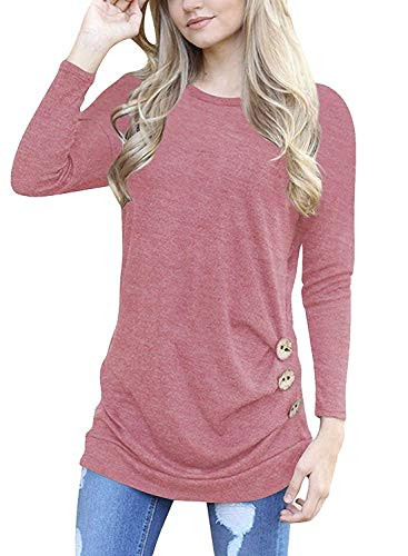 I2CRAZY Womens Casual Long Sleeve Round Neck Tunic Tops Loose T Shirt Blouses Small 003Pink