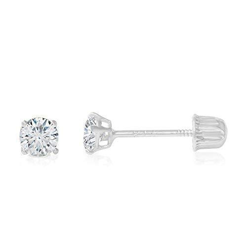 14K White Gold Round Solitaire Cubic Zirconia CZ Stud Screw Back Earrings  005ct 2mm