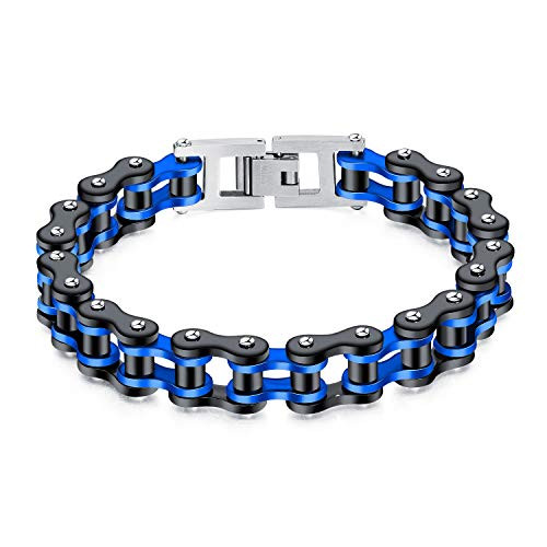Stainless Steel 11MM Bike Chain Bracelet Masculine Mens Bracelet Motorcycle Chain High Polish Black and Blue Stainless Steel 11MM Bike Chain Bracelet Masculine Mens Bracelet Motorcycle Chain High Polish Black and Blue