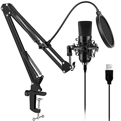 Studio Condenser USB Microphone?ARCHEER Computer PC Microphone Kit with Adjustable Scissor Arm Stand Shock Mount for Instruments Voice Overs Recording Podcasting YouTube Karaoke Gaming Streaming