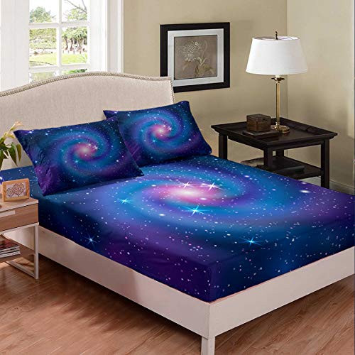 Purple Starry Sky Fitted Sheet TwinXL Size Kids Teens Galaxy Sheet Set Outer Space Star Universe Printed Bed Cover for Boys GirlsDecorative 2 Pcs Bedding Set 1 Fitted Sheet 1 Pillow Case