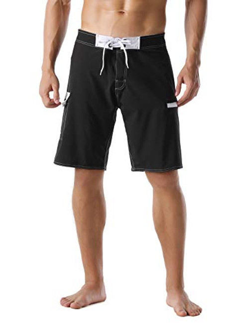 Nonwe Mens Trunks Shorts Quick Dry Summer Vacation Zipper Pocket Swimtrunks Black 34