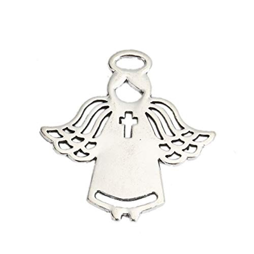 Angel Charm Pendants 20 Pack Silver Tone About 1 Inch Religious Jewelry or Scrapbooking Arts and Crafts Cross Center