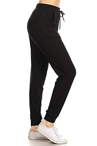 Leggings Depot JGA128BLACKXL Solid Jogger Track Pants wPockets XLarge