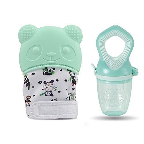Baby Teething Mitten with Baby Food Feeder(2 pack) ,infant toy-Baby Teething Green Toys for Self Soothing Gum Pain Relief,Teething Gloves,Pacifier Teether FDA Approved BPA Free(Green) Baby Teething Mitten with Baby Food Feeder(2 pack) ,infant toy-Baby Teething Green Toys for Self Soothing Gum Pain Relief,Teething Gloves,Pacifier Teether FDA Approved BPA Free(Green)