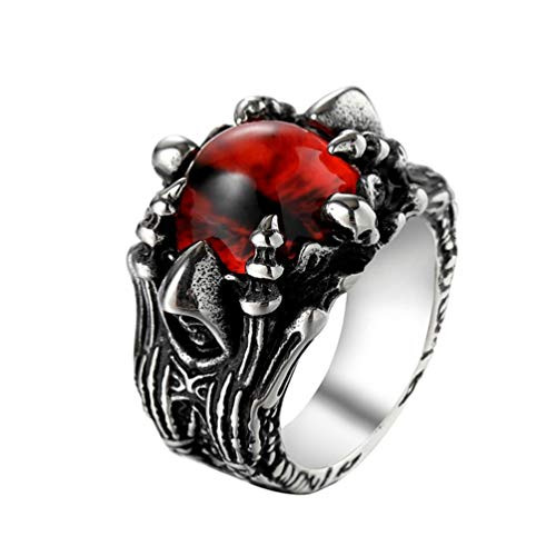 Mens Stainless Steel Silver Black Punk Biker Ghost Skull Head Red Evil Eye Stone Ring Size 9 Mens Stainless Steel Silver Black Punk Biker Ghost Skull Head Red Evil Eye Stone Ring Size 9