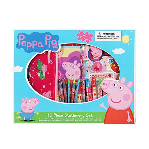 Bek Brands Peppa Pig 30 pc Stationary Set Kids | 4 Markers, 5 Crayons, Pencil Sharpener, Pouch, Sketchpad, Eraser Stickers