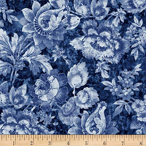 Timeless Treasures London s Packed Stamped Florals Blue Yard