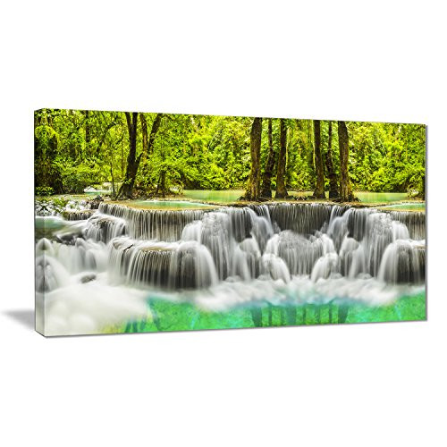 Design Art Erawan Waterfall Kanchanaburi Province - Metal Wall Art - MT7093-28x12