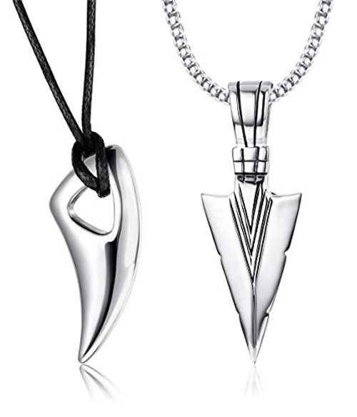 Jstyle 2Pcs Stainless Steel Pendant Necklace for Mens Spearpoint Arrowhead Wolf Teeth Pendant Chain Necklace Set Silvertone Jstyle 2Pcs Stainless Steel Pendant Necklace for Mens Spearpoint Arrowhead Wolf Teeth Pendant Chain Necklace Set Silvertone