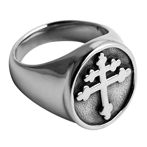 HZMAN Mens Cross of Lorraine Stainless Steel Ring Knights Templar Crusader HZMAN Mens Cross of Lorraine Stainless Steel Ring Knights Templar Crusader