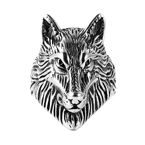 HZMAN Mens Gothic Stainless Steel Vintage Wolf Head Biker Ring HZMAN Mens Gothic Stainless Steel Vintage Wolf Head Biker Ring