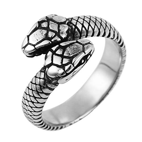 HZMAN Gothic Jewelry Retro Double Snake Head Loop Fashion Animal Personality Stainless Steel Ring