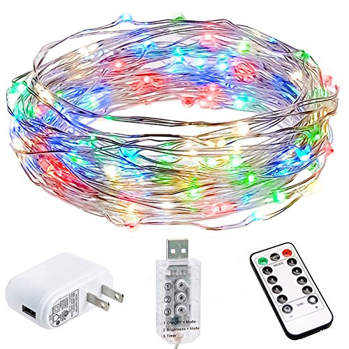 HSicily LED USB String Lights 8 Modes 33Ft 100 LEDs Starry Fairy Lights Plug in Remote Control with Timer for Wedding Christmas Party Bedroom Indoor Outdoor Decorative (Colorful)