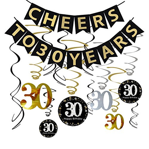 30th BIRTHDAY PARTY DECORATIONS KIT - Cheers to 30 Years Banner, Sparkling Celebration 30 Hanging Swirls, Perfect 30 Years Old Party Supplies 30th Anniversary Decorations 30th BIRTHDAY PARTY DECORATIONS KIT - Cheers to 30 Years Banner, Sparkling Celebration 30 Hanging Swirls, Perfect 30 Years Old Party Supplies 30th Anniversary Decorations