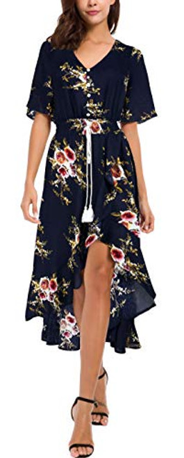 Kormei Women Short Sleeve V Neck Floral High Low Flowy Summer Party Long Maxi Dress XL ButtonsBlueFlower Kormei Women Short Sleeve V Neck Floral High Low Flowy Summer Party Long Maxi Dress XL ButtonsBlueFlower