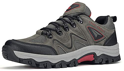 CAMEL CROWN Mens Hiking Shoes NonSlip Work Sneakers Low Top for Outdoor Trekking Walking Trails Grey 10