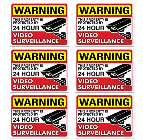 Set of 6 24 HR Video Surveillance Sign  3 x 4  4 Mil Vinyl  Laminated for Ultimate Protection  Durability  Self Adhesive Decal  UV Protected  Weatherproof  Heavy Duty