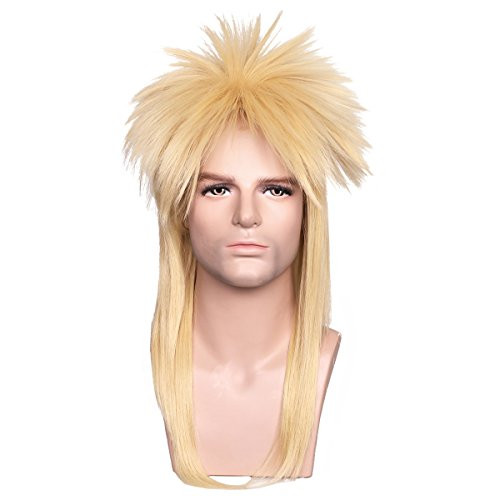 ColorGround Long Straight Blonde 80s Rocker Style Wig for Men
